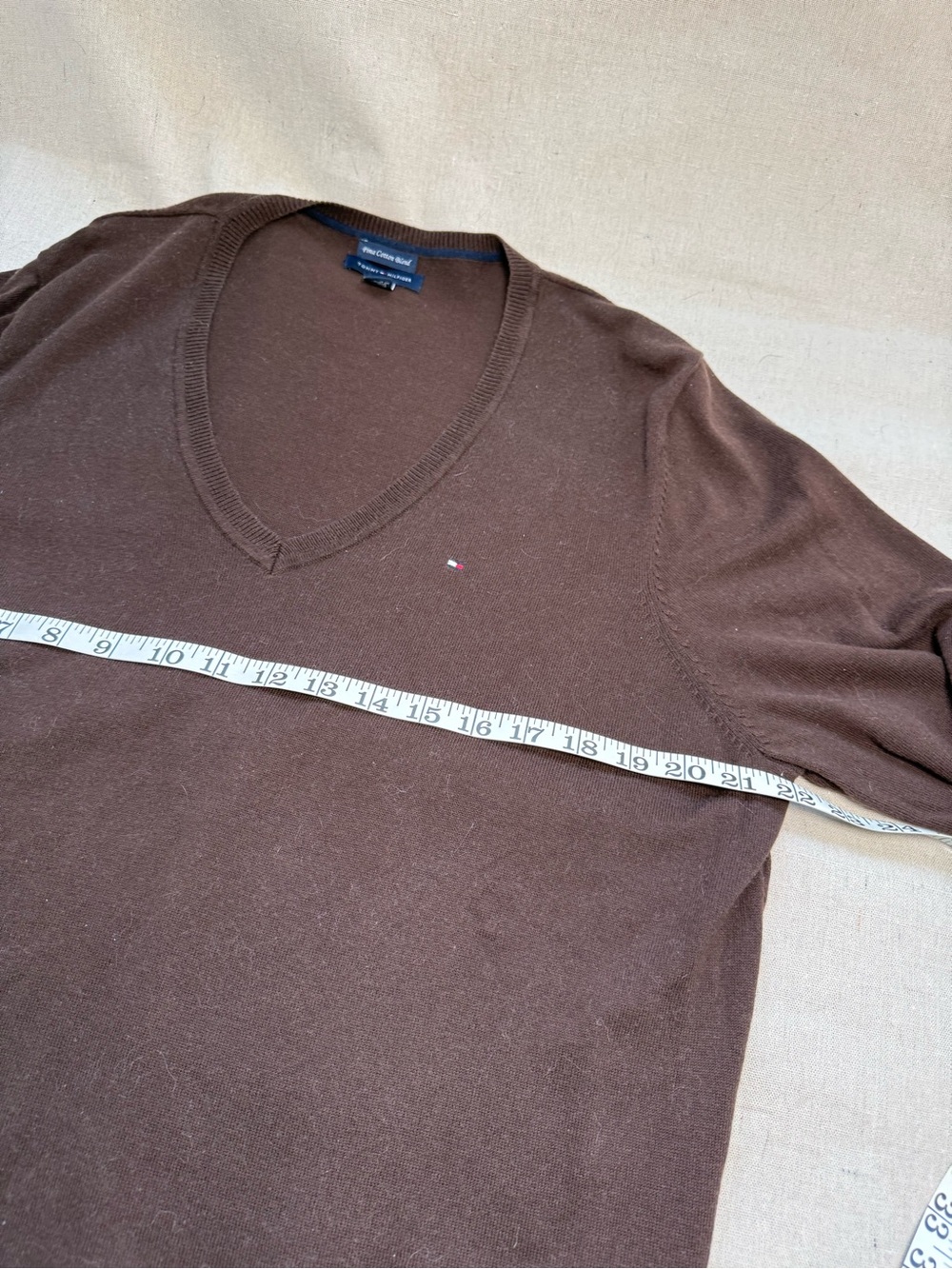 Tommy Hilfiger Women's XXL Brown Pima Cotton Blend V-Neck Sweater Preppy Classic - Picture 5 of 11